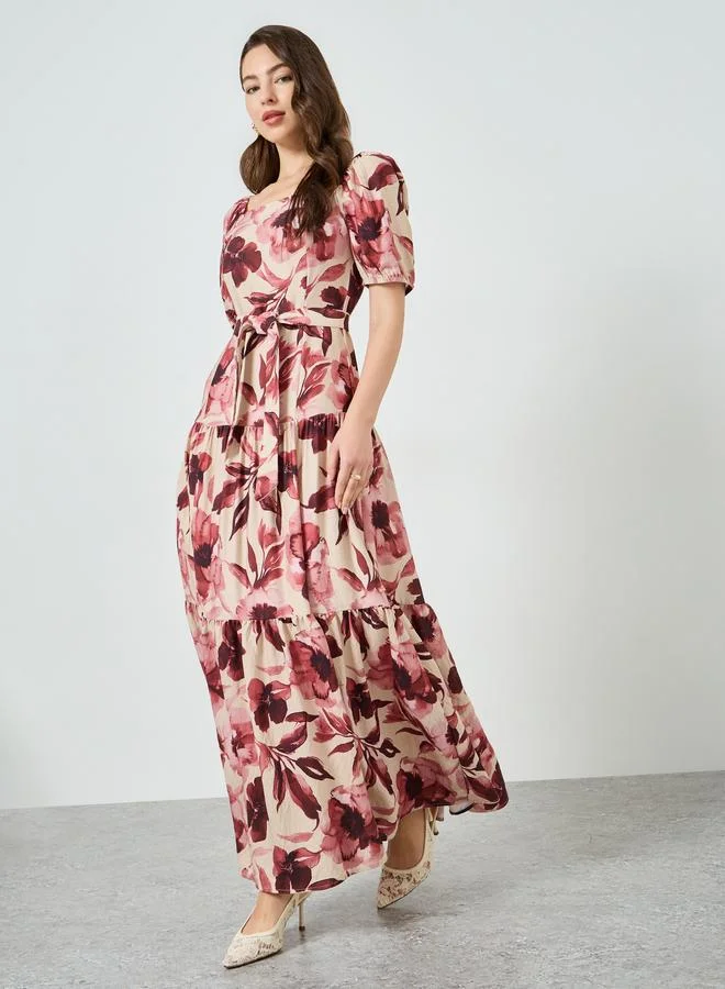 ستايلي فستان طويل بأكمام منفوخة وطبعة زهور